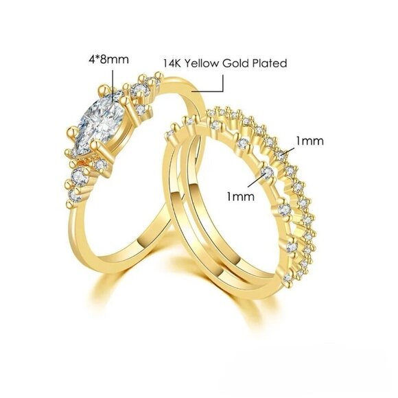 NWT Dainty Ring Set of 3PCs 14K Gold Plated Cubic Zirconia Sz.7 Fairy - Picture 8 of 11